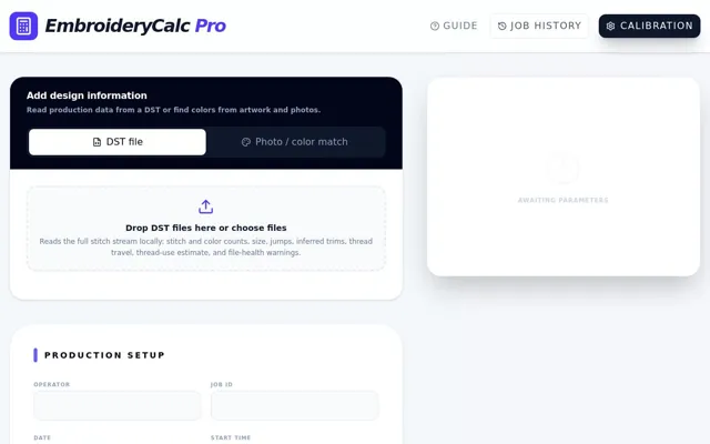 EmbroideryCalc Preview homepage preview