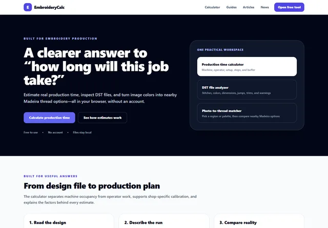 EmbroideryCalc homepage preview